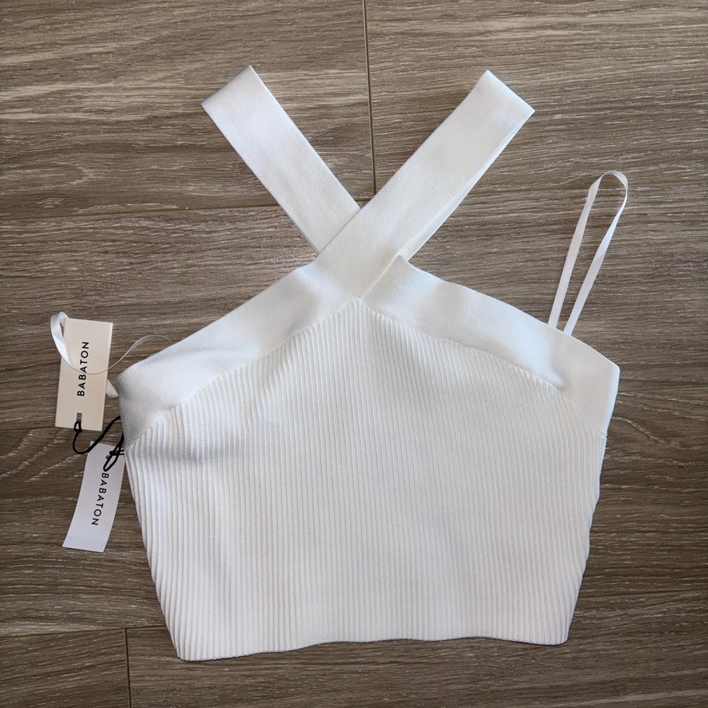 Aritzia knit cross cross cropped tank NWT